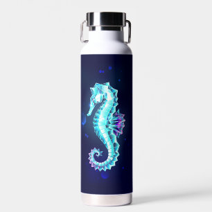 Crystal Ice Seahorse on Blue Background Water Bottle