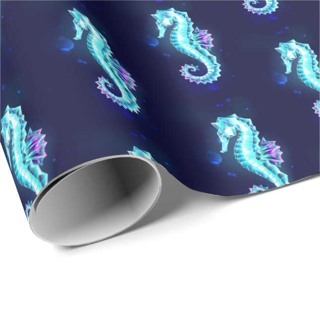 Crystal Ice Seahorse on Blue Background Wrapping Paper (Roll Corner)