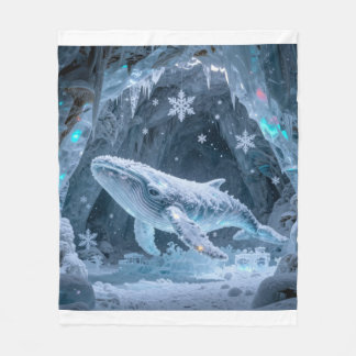 Crystal Ice Whale in Enchanted Frozen Cavern Fleece Blanket