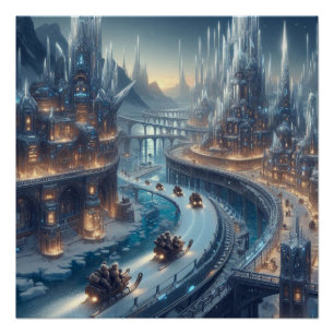Crystal Ice World Fantasy Art Glossy Poster