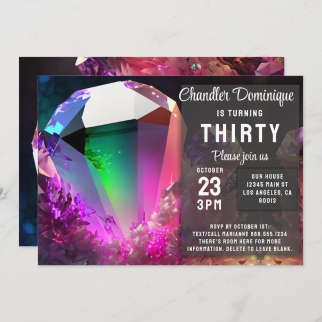 Crystal Jewel Tone Tourmaline October Birthday Invitation (Front/Back)