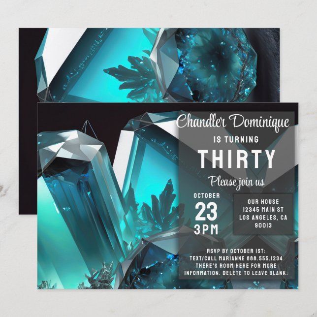 Crystal Jewels Pisces Aquamarine March Birthday Invitation (Front/Back)