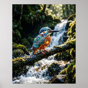 Crystal Kingfisher Cascade Art Poster