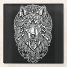 Crystal Lion Wall Art | White Line Art on Black |
