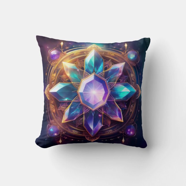 Crystal Mandala – Vibrant Gemstone Artwork Cushion (Front)
