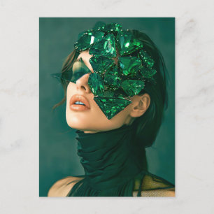 Crystal Mask Woman Adorned with Mineral Emerald Cr Holiday Postcard