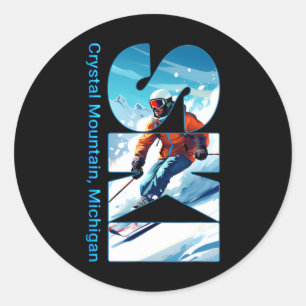 Crystal Mountain Michigan Skiing Vacation Ski Outd Classic Round Sticker