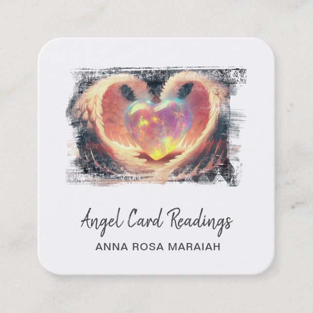 *~* Crystal Opal Heart QR Angel Wings AP78 Glow Square Business Card (Front)