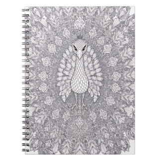 Crystal Peacock Geometric Bird Line Art Notebook