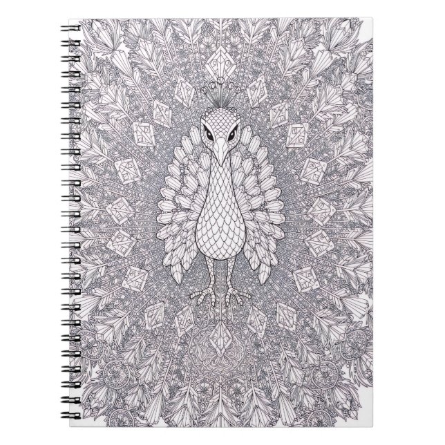 Crystal Peacock Wall Art | Geometric Peacock Line  Notebook (Front)