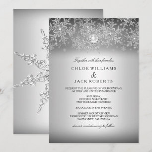 Crystal Pearl Snowflake Silver Winter Wedding Invitation