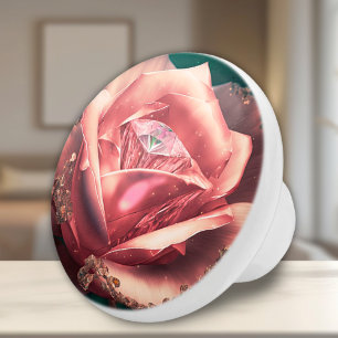 Crystal Pink Rose Ceramic Knob