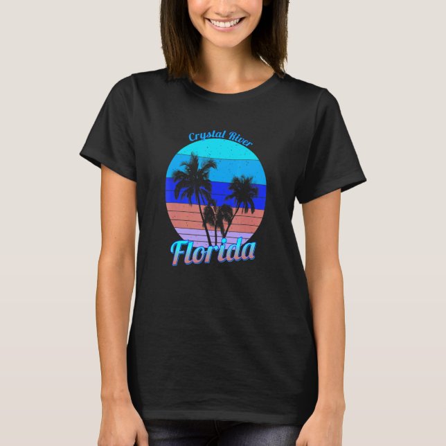 Crystal River Florida Retro Tropical Palm Trees Va T-Shirt (Front)