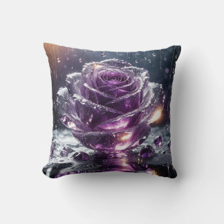 “Crystal Rose with Raindrops - Elegant Floral Art” Cushion