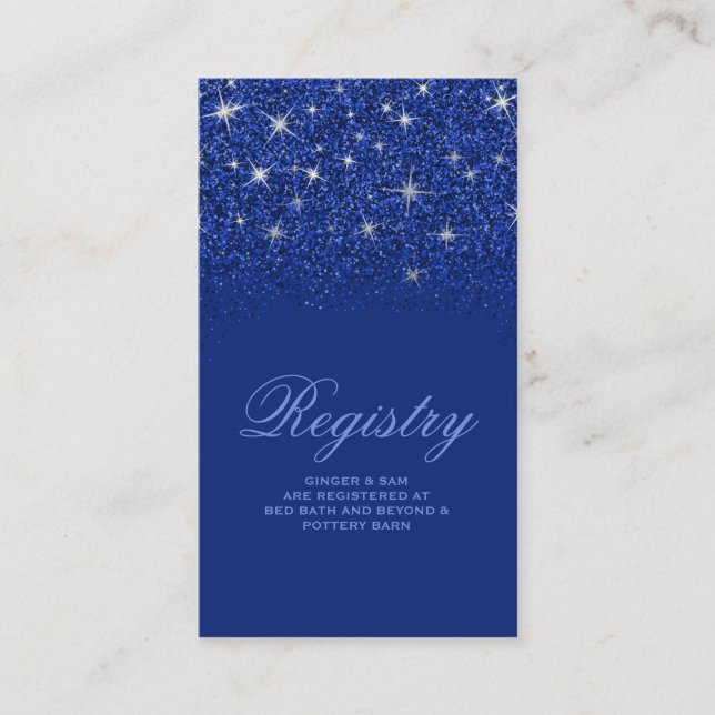 Crystal Sapphire Glitter Wedding Registry Card (Front)