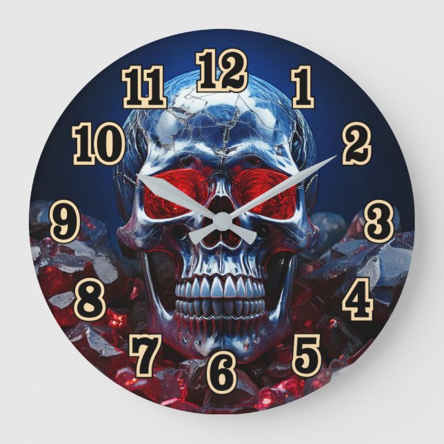 Crystal Skull with Ruby Red EyesClock Large Clock (Front)