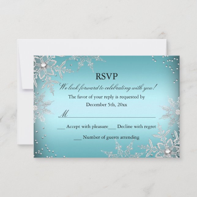 Crystal Snowflake Blue Christmas Party RSVP Card (Front)