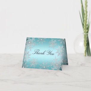 Crystal Snowflake Blue Christmas Thank You Card