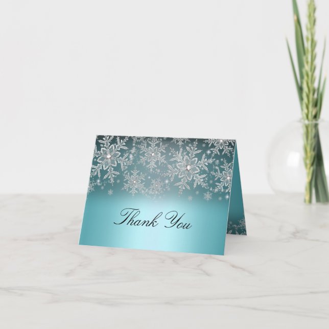 Crystal Snowflake Blue Winter Thank You Card (Front)