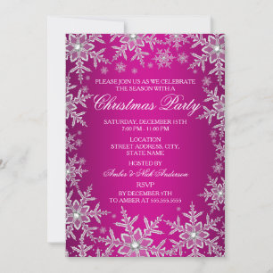 Crystal Snowflake Hot Pink Christmas Party Invite