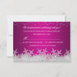 Crystal Snowflake Hot Pink Christmas Party RSVP Card