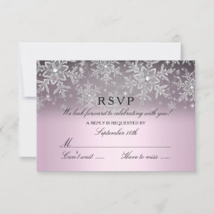 Crystal Snowflake Pink Winter RSVP Card