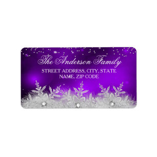 Crystal Snowflake Purple Christmas Address Labels