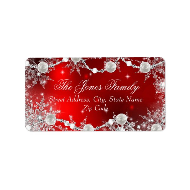 Crystal Snowflake Red Christmas Address Labels (Front)