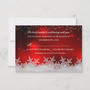 Crystal Snowflake Red Christmas Party RSVP Card