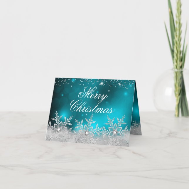 Crystal Snowflake Teal Christmas Card (Front)