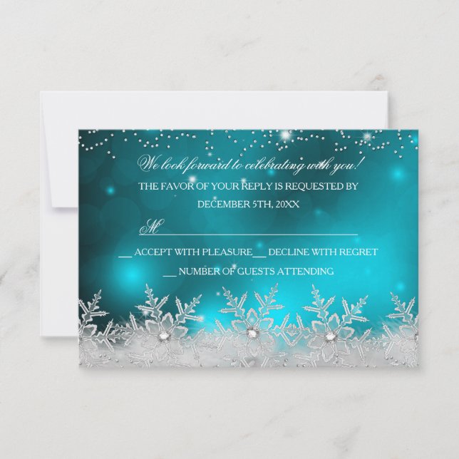 Crystal Snowflake Teal Christmas Party RSVP Invitation (Front)