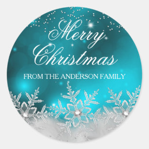 Crystal Snowflake Teal Christmas Sticker