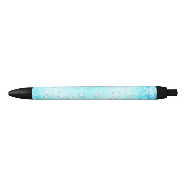 Crystal Snowflakes Pattern Black Ink Pen (Front)
