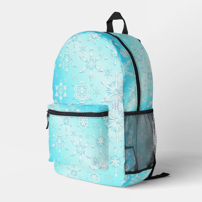 Crystal Snowflakes Pattern Printed Backpack (Back Corner Right)