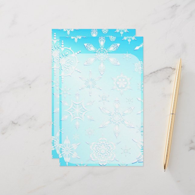 Crystal Snowflakes Pattern Stationery (Front/Back In Situ)