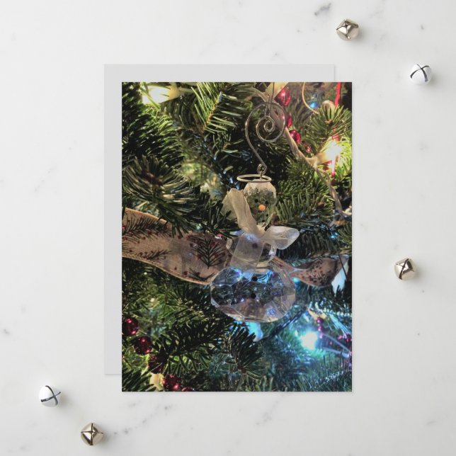 Crystal Snowman Ornament on the Tree Holiday Card (Front/Back In Situ)