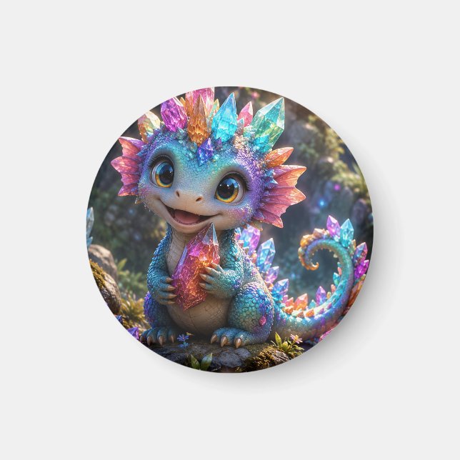 Crystal Sprout – Cute Crystal Dragon Fantasy Art Magnet (Front)