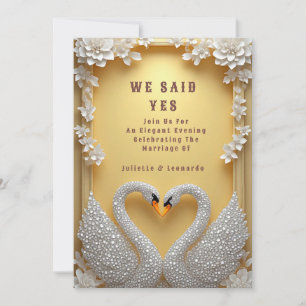 Crystal Swans Facing Heart Shape Scene Invitation
