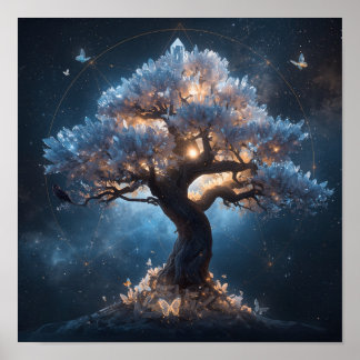 Crystal Tree Under a Celestial Sky – Fantasy Natur Poster