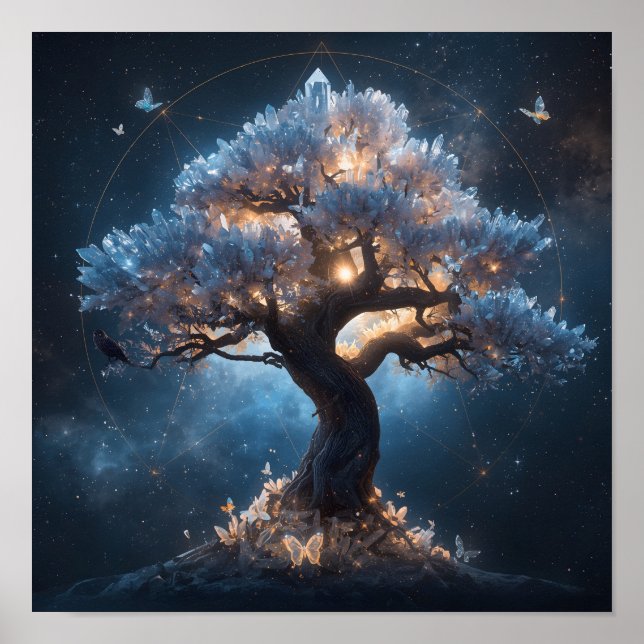 Crystal Tree Under a Celestial Sky – Fantasy Natur Poster (Front)