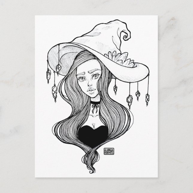 Crystal Witch Inktober Art Print on Postcard (Front)