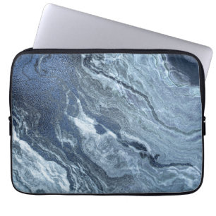 Crystalized Blue Agate Dusty Slate Marbled Stone Laptop Sleeve