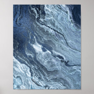 Crystalized Blue Agate   Dusty Slate Marbled Stone Poster