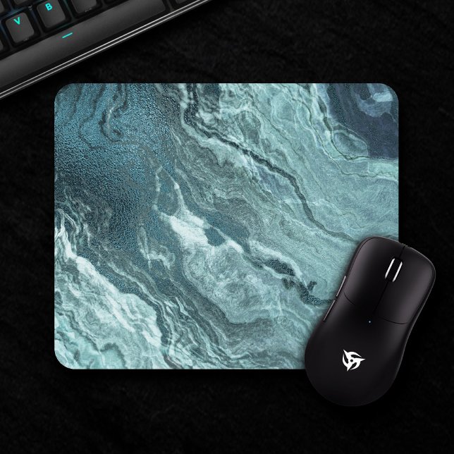 Crystalized Teal Agate | Dark Aqua Marbled Stone Mouse Pad (Creator Uploaded)