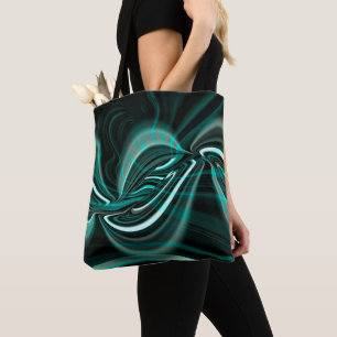 Crystalline on dark green cyan curves and ripples tote bag