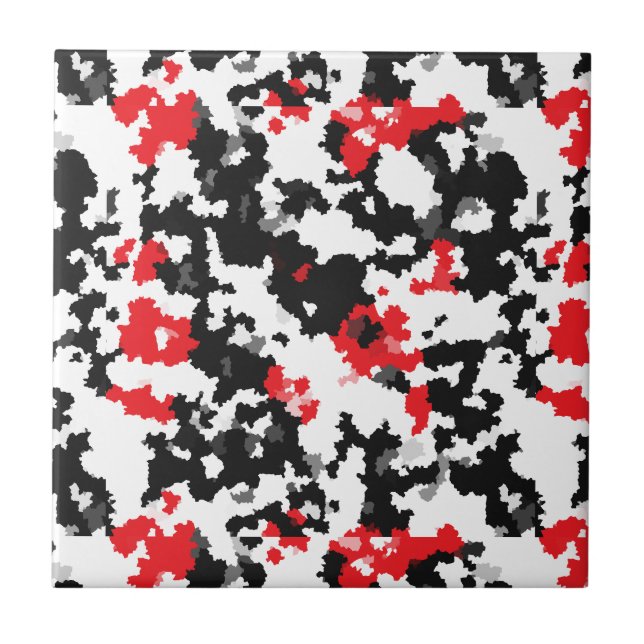 Crystalline Red Black And White Abstract Pattern Tile (Front)