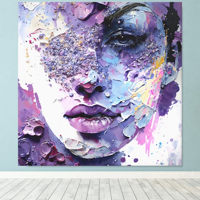 "Crystalline Silence" – A Purple Portrait Canvas Print (Insitu(Wood Floor))