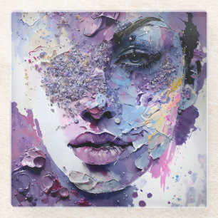 "Crystalline Silence" – A Purple Portrait Glass Coaster