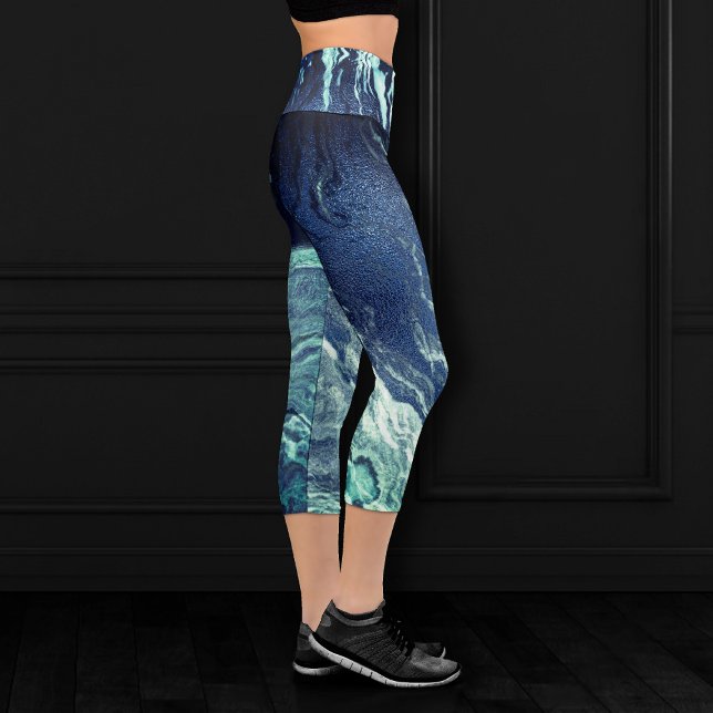 Crystallised Blue Agate | Dusty Slate Marbled Ston Capri Leggings (Creator Uploaded)