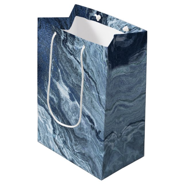 Crystallised Blue Agate | Dusty Slate Marbled Ston Medium Gift Bag (Front Angled)